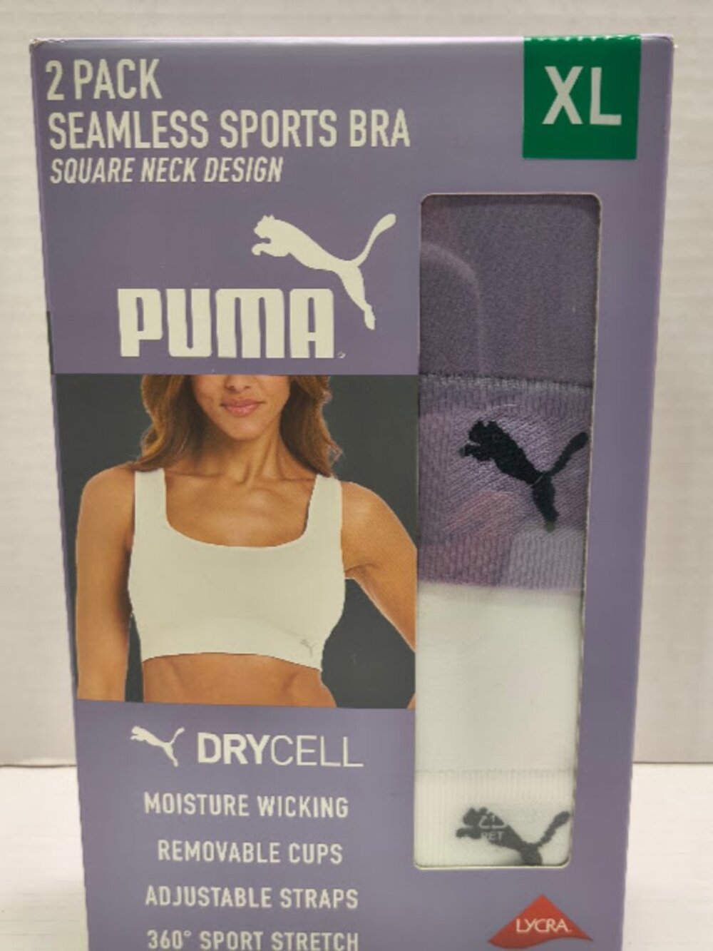 Puma 2 Pack Seamless Sports Bra Square Neck Design Women XL